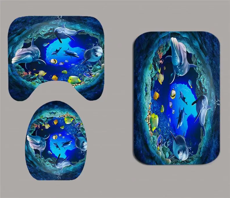 

Dream Sea Dolphin Design Toilet Seat Set Quality Shower Room Carpet Non-slip Mat