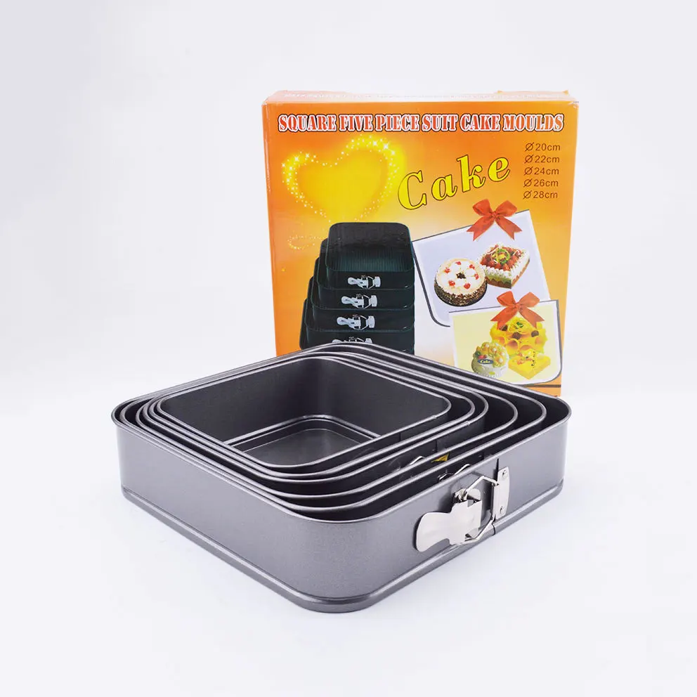 

Square carbon steel color box with buckle color package 6 pieces set of 3 pieces set of carbon steel non-stick cake mold, Black
