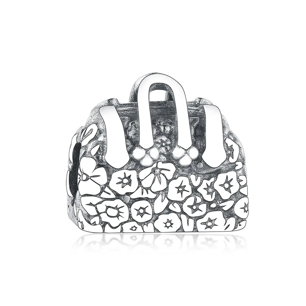 

Hot Sale Wholesale 925 Sterling Silver Flower Handbag Bag Pendant Beads Charms fit Pandora Charm Bracelet Jewelry Making