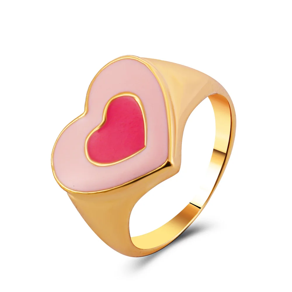 

31 Colors Fun Drop Oil Tai Chi Ring For Girl Fashion Bohemia Love Heart Jewelry Women Gossip Ring, Gold