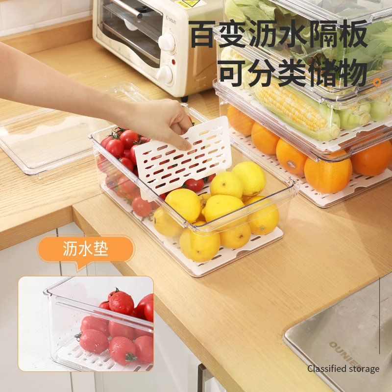 

Transparent PET Stackable Food Storage Box Reusable Refrigerator Organizer Bins Fridge Kitchen Container Organizer Drawer