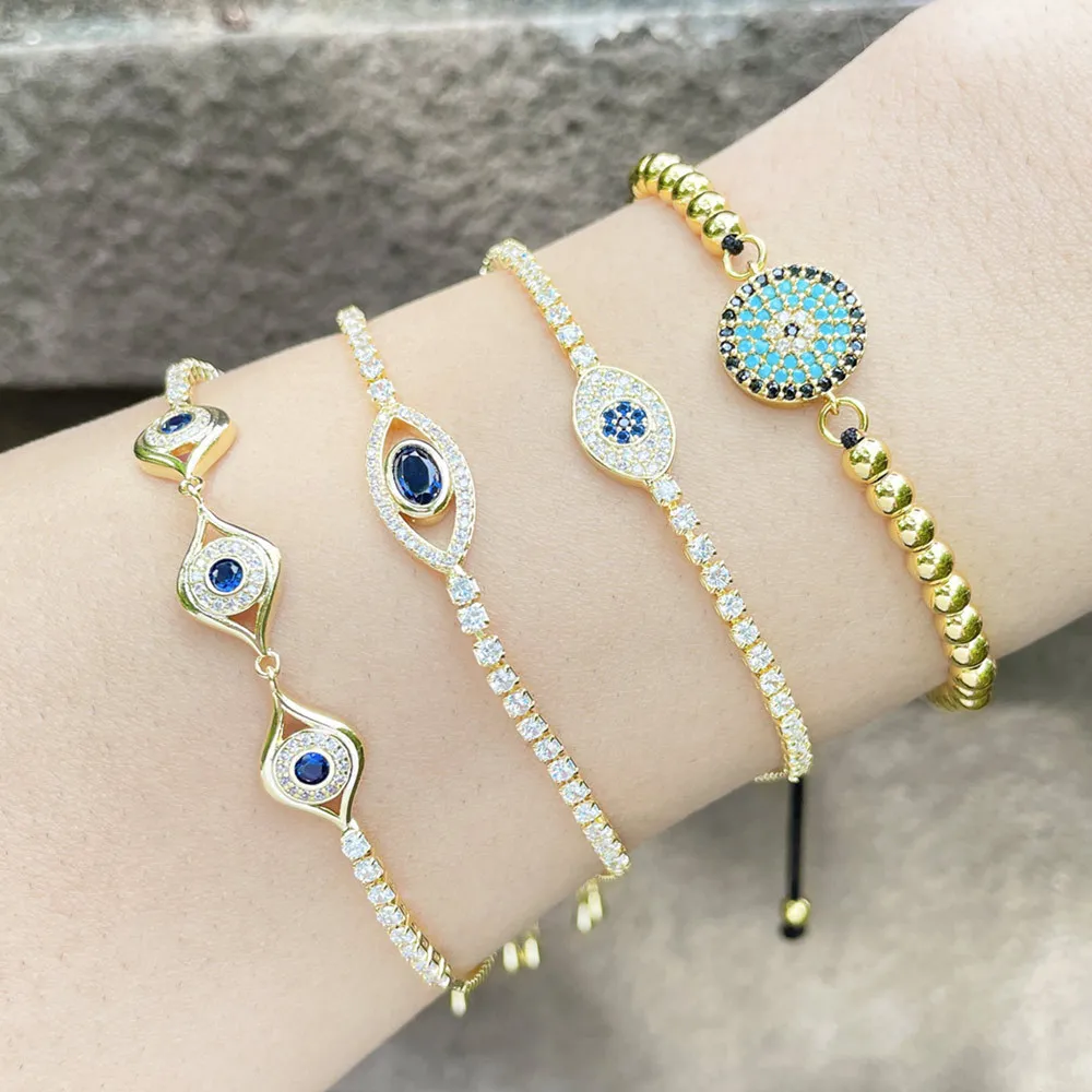 

Fine jewelry 20223 evil eye Bead Bracelet new 18k gold silver Rosary Blue Eye Bracelet Tennis Chain Jewelry For Women