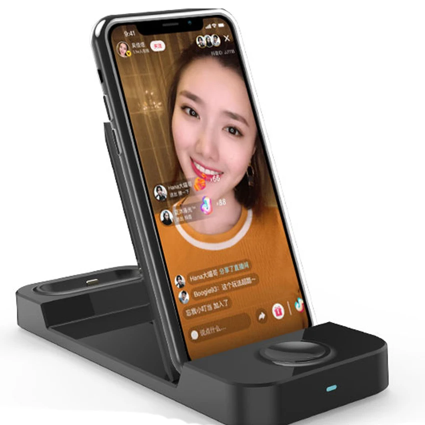 

Foldable 15W Fast Wireless Charger Portable Rotatable Pad QI Stand Phone Watch Earphone Dock Station 3 in 1 Wireless Charger