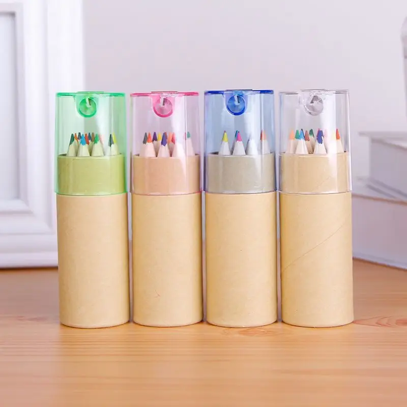 
Promotional Eco-Friendly Professional Natural Rainbow Short Wooden Coloured Pencil 12 Color Pencils Set With Box 