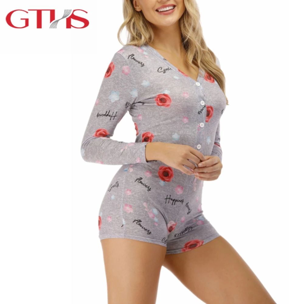 

Homely Sexy Pattern Flannel Print Geometric Polyester Long Sleeve And Short Pant Women Onesies Pajamas Nightwear