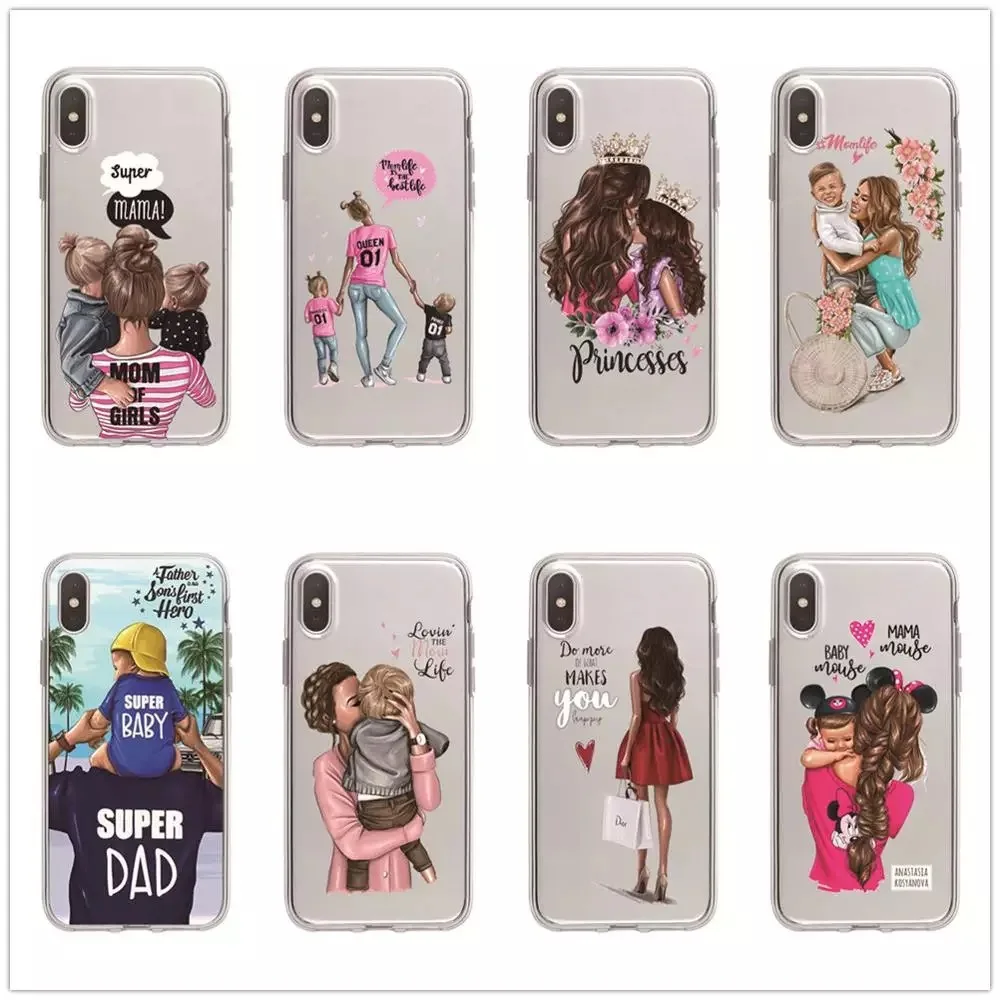 

Princess Black Brown Hair Baby Mom Girl Women Queen Phone Case for Apple iPhone Case 7 8 6 6s Plus SE 2 X XS Max 11 12 Pro Max, Various