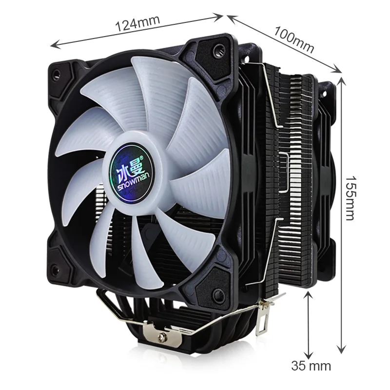 

SNOWMAN 6 Heat Pipes CPU Cooler 120mm PWM 4 Pin PC Radiator quiet for Intel LGA 1700 1200 1150 1151 1155 AMD AM4 CPU Cooling Fan