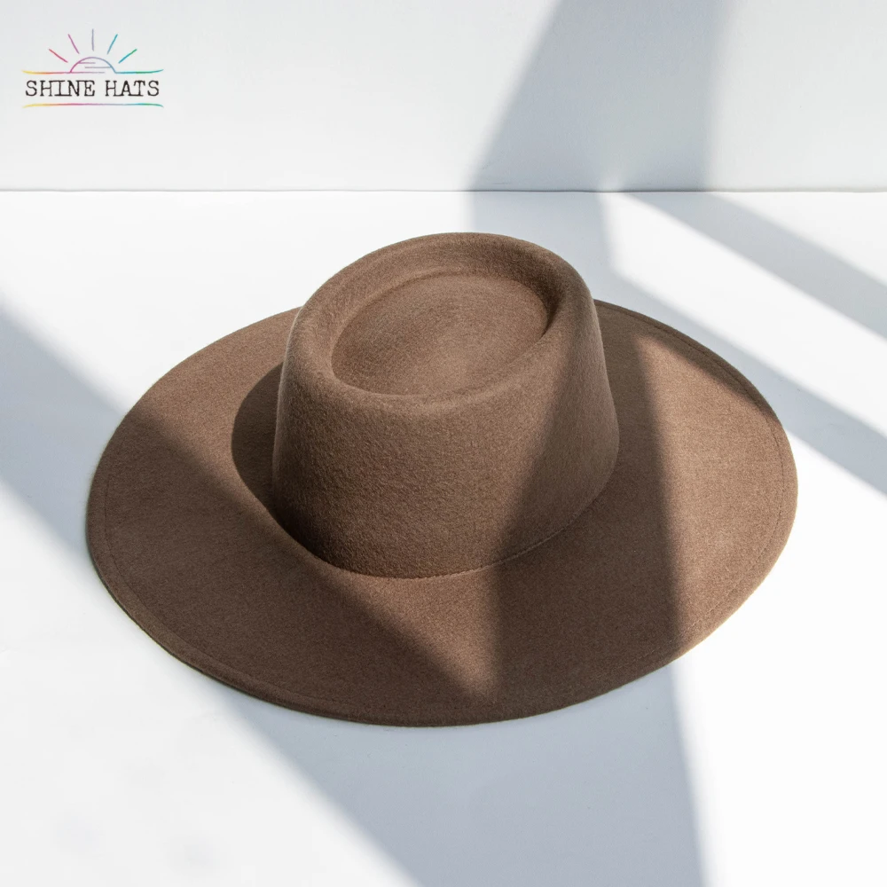 

Shinehats Custom Wide Brim Oval Top Women Fedora Felt Hats 100% Wool