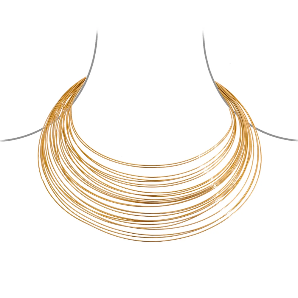 

JINYOU 1007 Rust Proof Stainless Steel Multilayer Metal Wire Torques Choker 18k Gold Plated Necklace for Women Statement Jewelry