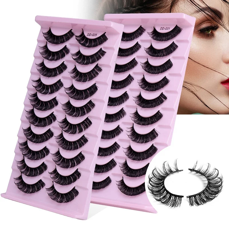 

Curl 10 Pairs Strip Eyelashes Russian Eyelash Extensions Deep Curl Fake Russian Volume Faux Mink Strip False Lashes Eelashes