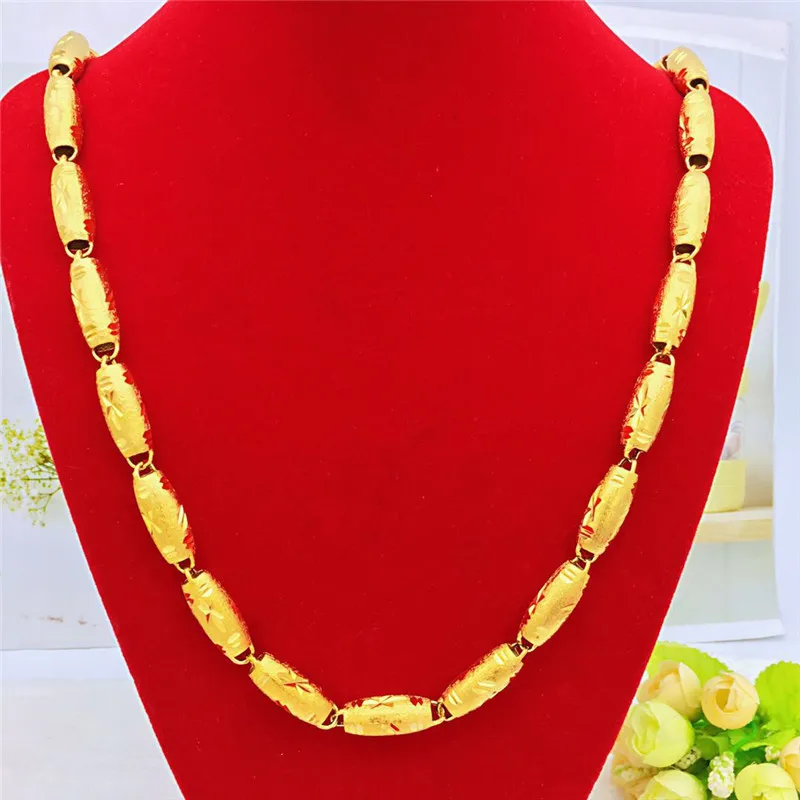 

Dropshipping Luxury Necklace for Men Wedding Engagement Jewelry Yellow Gold Olive Beads Necklace Anniversary Jewelry Gift Male