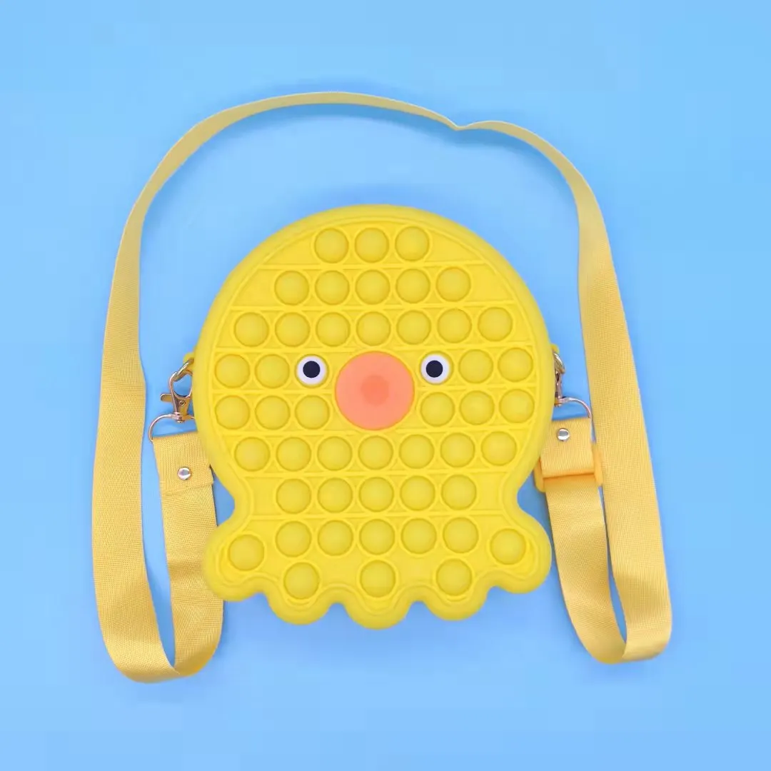 

2021 Fashion Silicone Stress Reliever Crossbody Bag Push Pop Bubble Fidget Cute Octopus Messenger Bag, Yellow