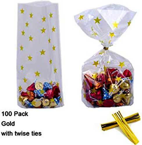 Wrapping Gift Clear Popcorn Cone Bag Cellophane Triangle Package Twist Ties
