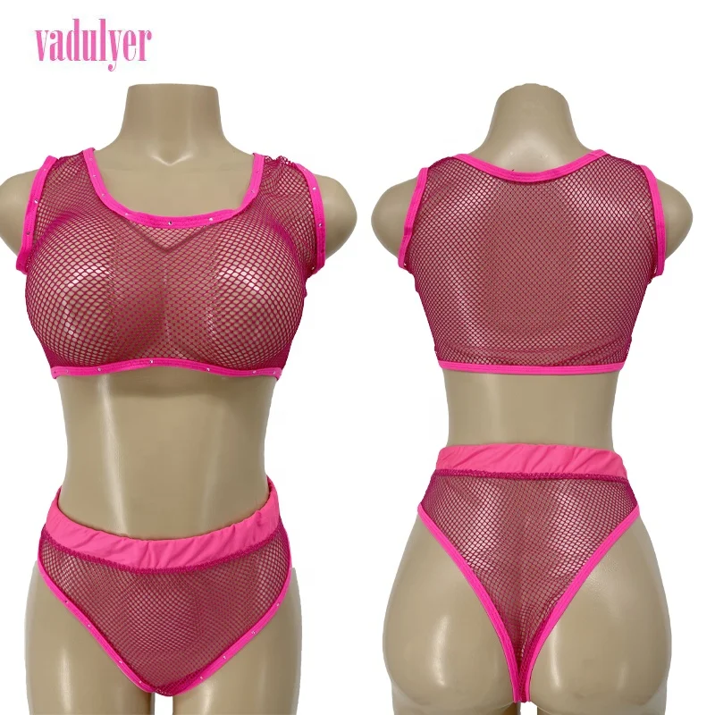 

Vadulyer Wholesale Best Sell Sexy Fishnet Rhinestone Pole Fitness Wear, Picture