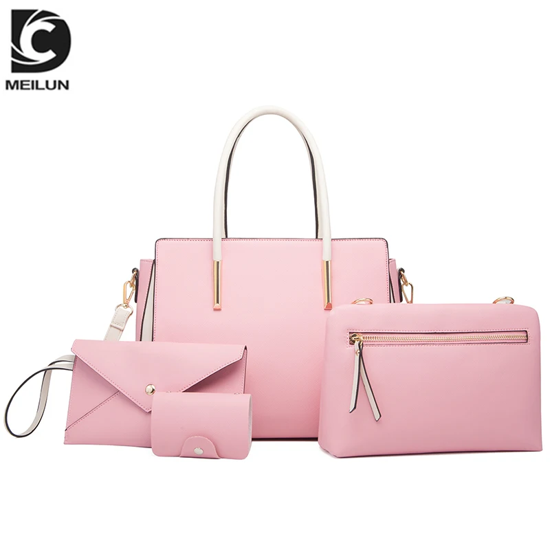 

OEM lady fashion 4pcs waterproof hand bag women PU leather handbag sets, Multi colour