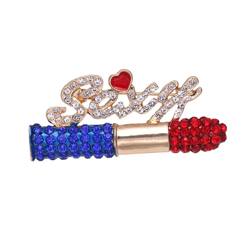 

Valentine Gift for sexy girl Fashion Red Sexy Lipstick Kiss Love Sweater colorful Rhinestone crystal Brooch Pin, Picture