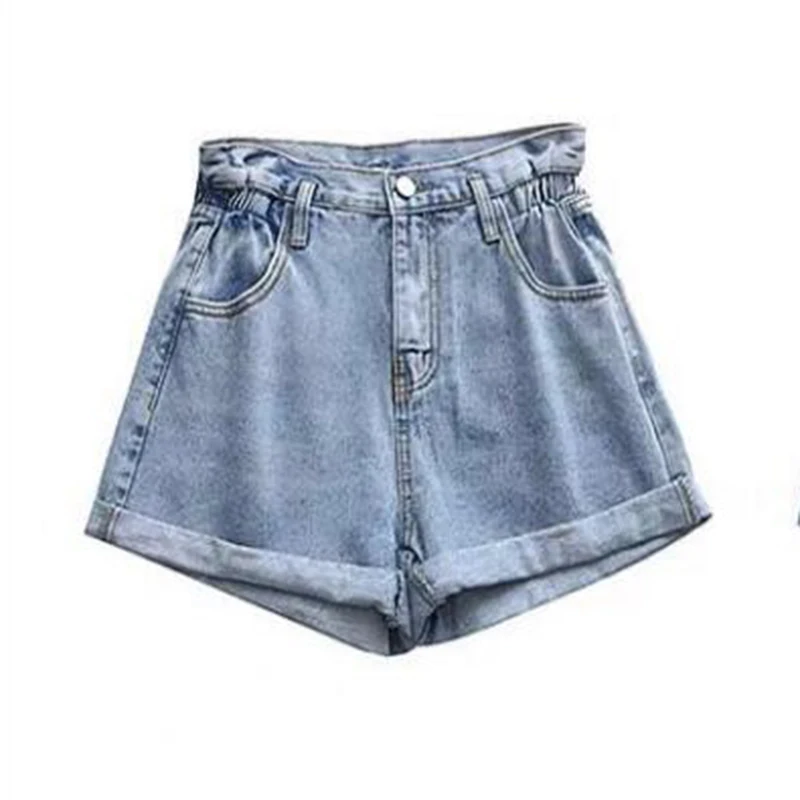 

Summer High Waist Denim Shorts Women Casual Loose Ladies Fashion Plus Size Elastic Waist Wide Leg Short Jeans Female