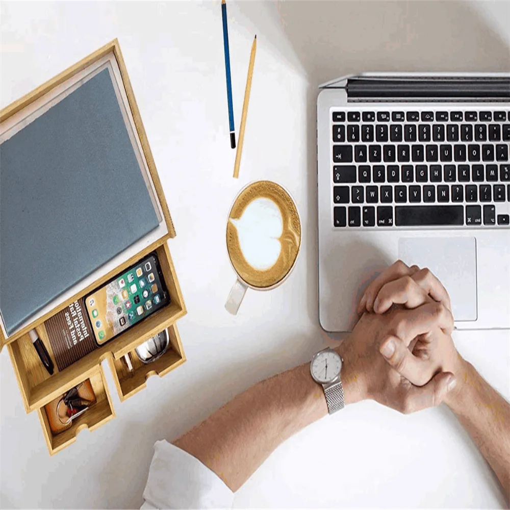 100% natural bamboo convenient portable mini desk storage accessories best selling wood desktop office organizer