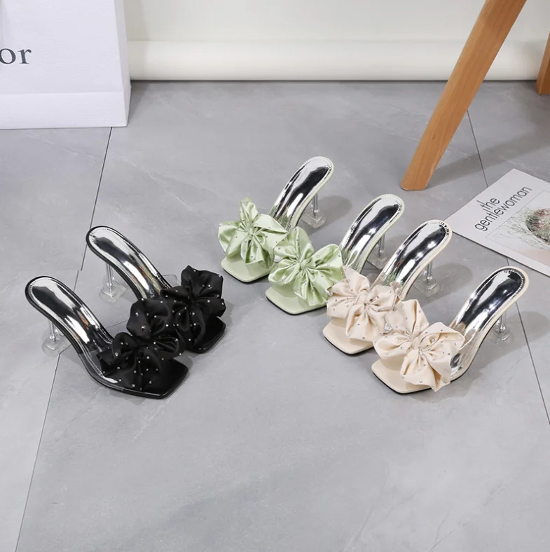 

New fashion big flower crystal ladies stiletto shoes 196, Black beige green