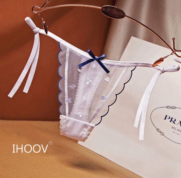 

IHOOV transparent Knotted Tie sexy g string panty lingerie women thongs Ladies sexy panties, As shown