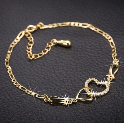 

Fashion Gold Silver And Rose Gold Plated Heart Shape Anklet For Girls