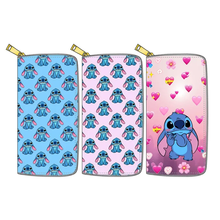 

PU PVC Wallets Factory Child Coin Purse Long Money clip Cartoon Customized Original Lilo and Stitch Zipper Wallet