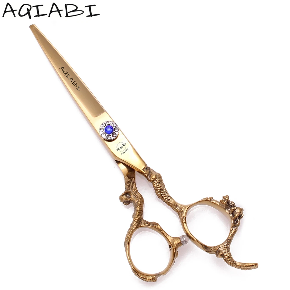 

Hair Cutting Scissors 5.5'' 6" AQIABI JP Steel 9CR Barber Scissors Thinning Shears Gold A9003, Gold color