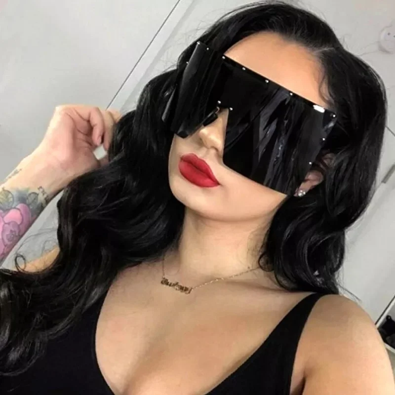 

Sexy Women 2024 Oversized Sunglasses Luxury Brand One Piece Shield Windproof Sun Glasses Female Clear Black Purple Shades