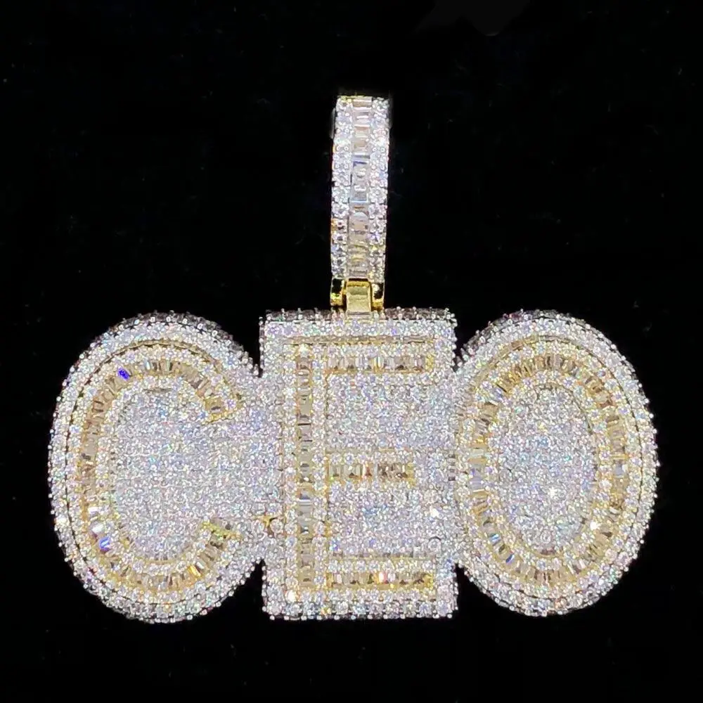 

Luxury iced out bling hip hop men jewelry necklace 5A cubic zirconia cz CEO pendant