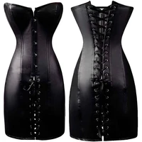 

Wonder Beauty Women Black Gothic Overbust Lace-up Steampunk Long Bustier Corset Dress