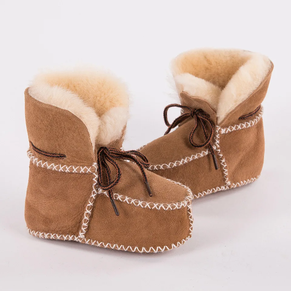 

100% Real Leather Sheepskin Indoor Soft Sole Newborn Shoes Booties for Toddler Infant Baby