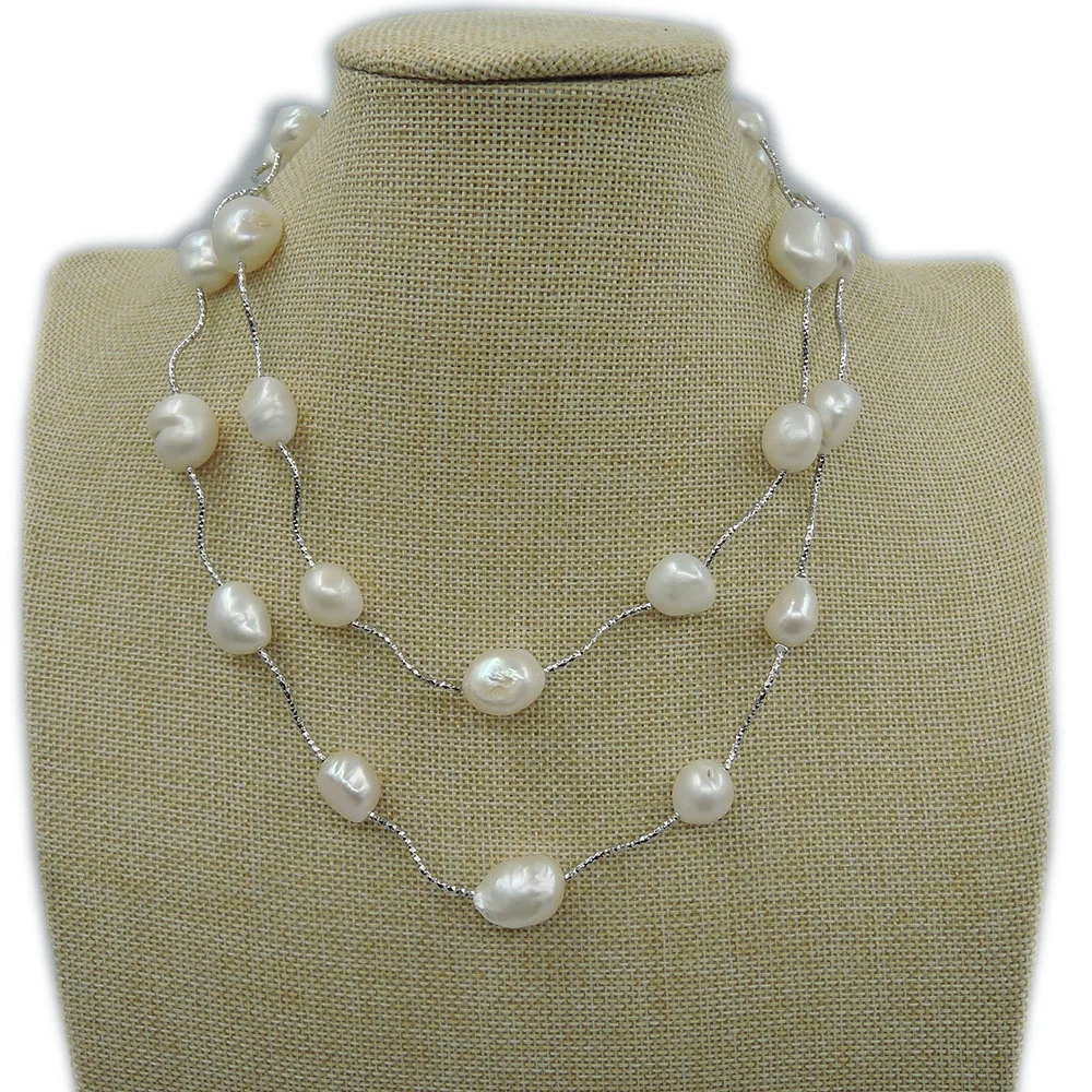 90 CM LONG PEARL NECKLACE 100% NATURAL FRESHWATER PEARL FOR WOMENvelvet bag packing