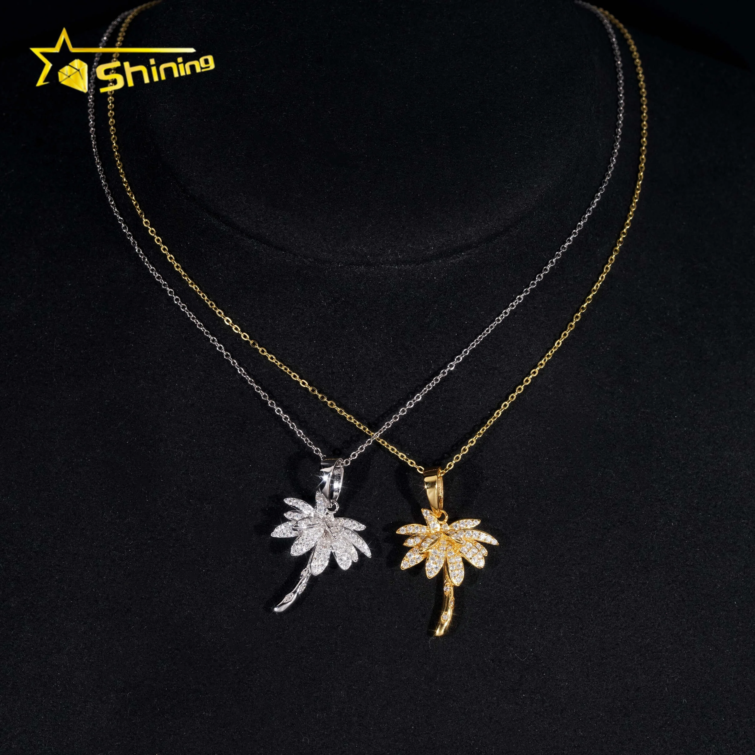Iced Out Jewelry 925 Sterling Silver Palm Tree Gold Plated GRA Certificate VVS Moissanite Pendant