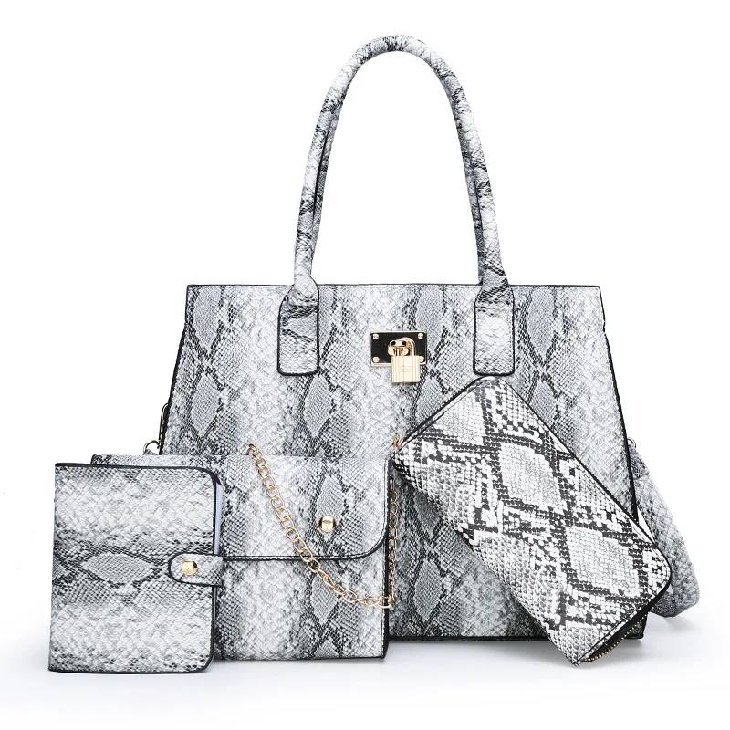 

2020 new arrival Women work tote bag 4 in 1 good quality fashion alligator print 3 Pcs Set Concise Leather Handbag Set For Lady, 3 colors available