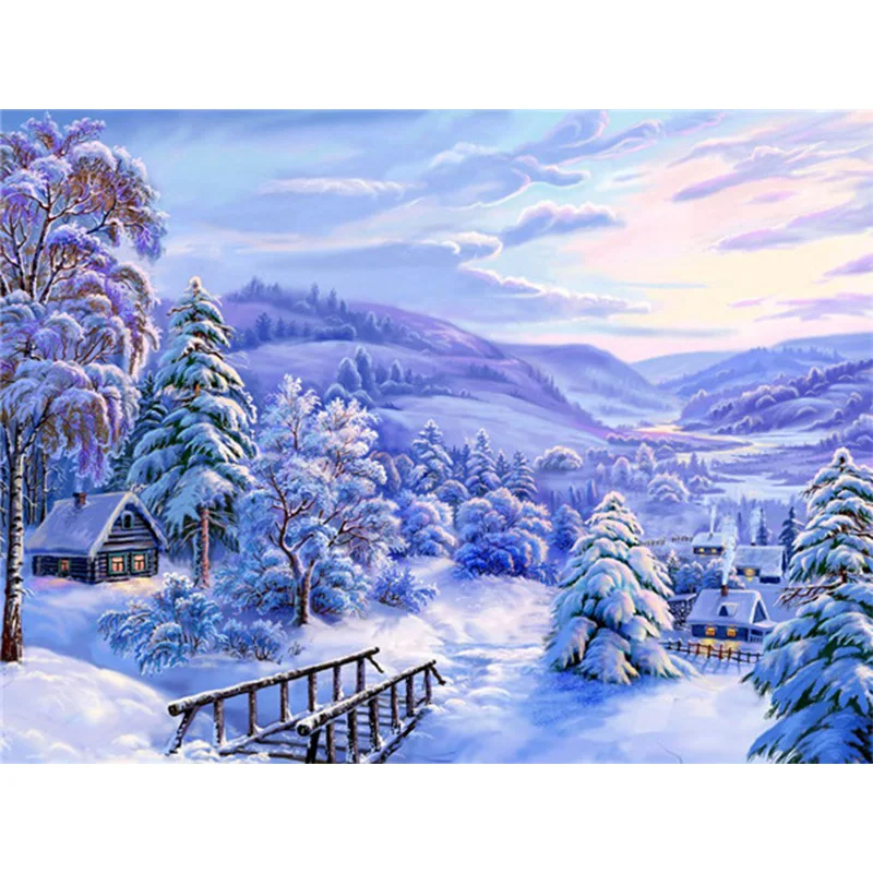 

HUACAN DIY Diamond Embroidery Wholesale snow Winter Landscape Country Full Drill diamond Painting Mosaic for Adults