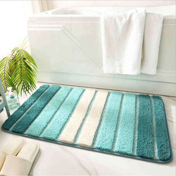 

Simple Striped Entry Door Mat Door Flocking Mat Bathroom Anti-Slip Absorbent Foot Mat