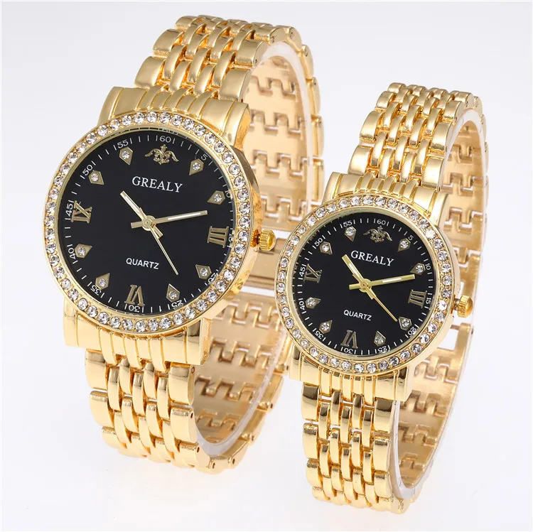 

Factory direct supply gold lovers watch custom quartz diamond lover couple watches, Picture shows