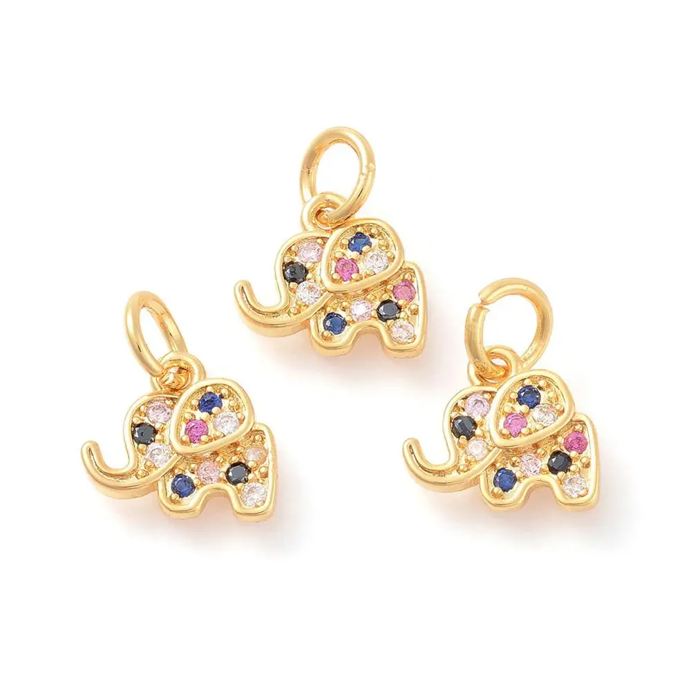 

PandaHall Brass Elephant Colorful Micro Pave Cubic Zircon Charms