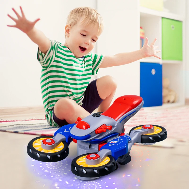 

Hot selling Children's music electric rotary universal kids toy motorcycle colorful lights Electric car toy