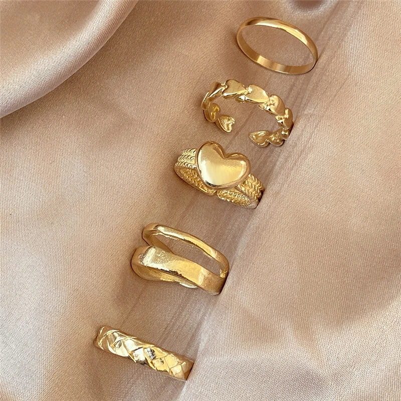 

Trendy Gold Sliver Filled Chain Rings Set Adjustable Geometric Star Moon Ball Heart  Rings Settings for Women, Silver plated