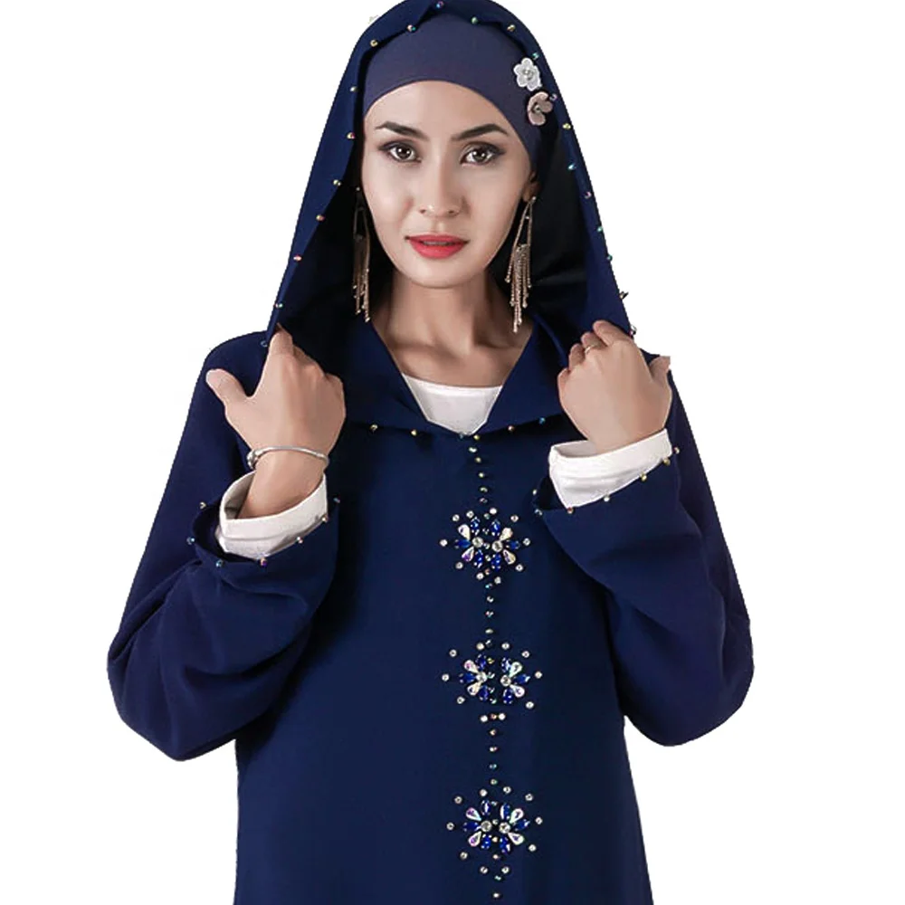 

Cross border special for Morocco hooded handmade colorful pearl hand sewn Rhinestone women's dress