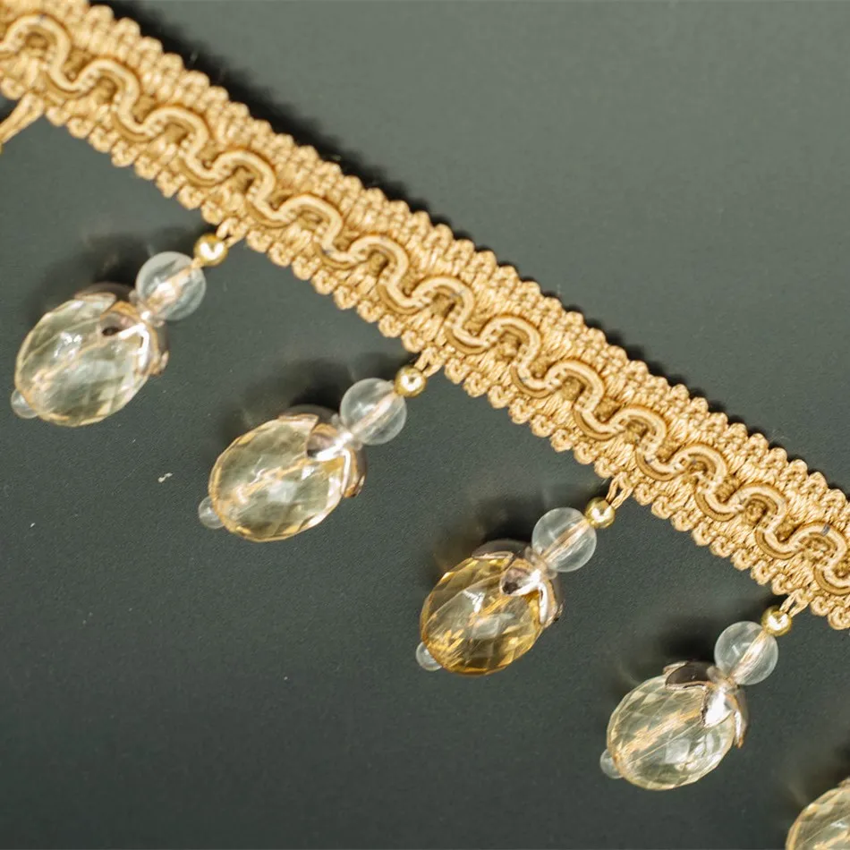 
High Quality Decorative Furniture Polyester Beaded Fringe Lace Fabric Trim 