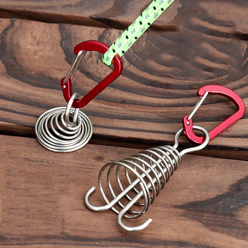 

New outdoor tool outdoor camping board peg with keychain carabiner clip hook lock buckle stainless steel octopus deck peg, Assorted color