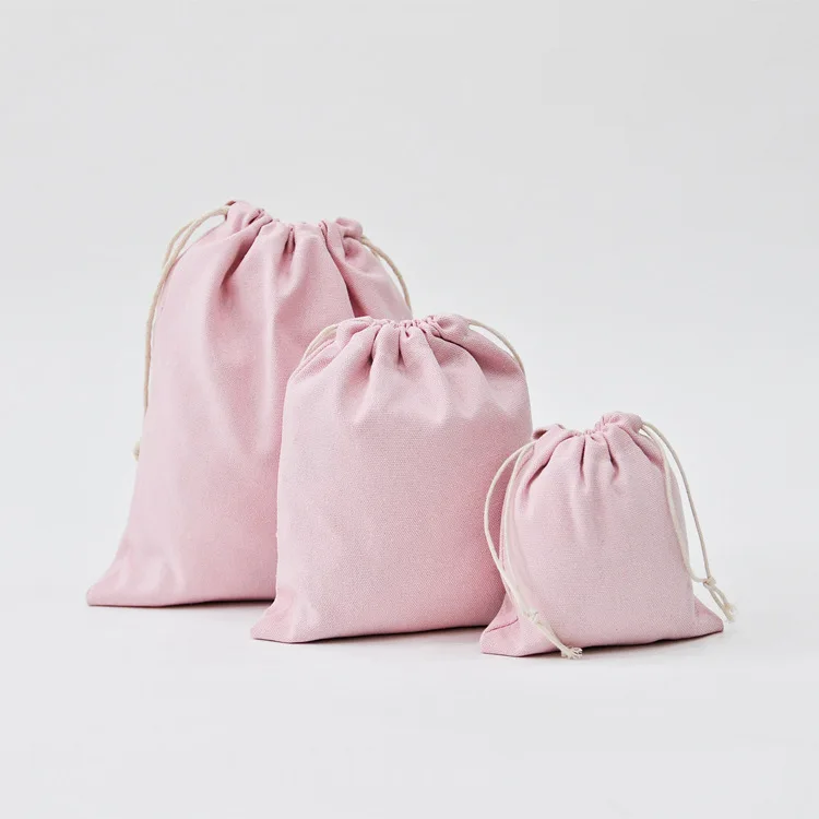 

Light pink solid color blank cotton storage cloth bag drawstring gift bag, Customized color
