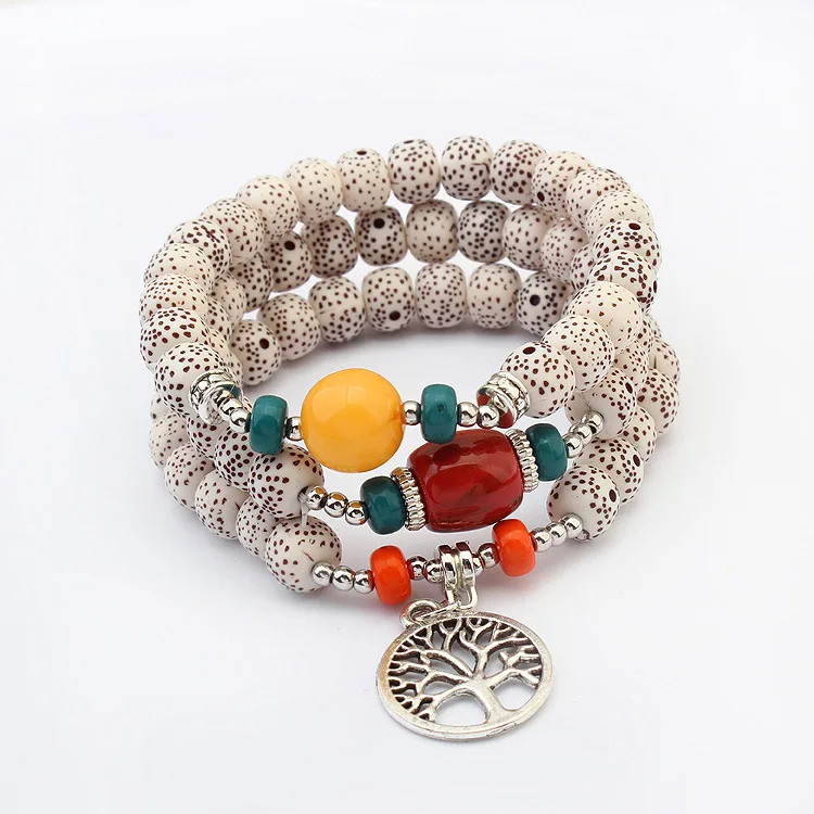 

4pcs Boho 6mm Beads Stacking Bracelets Mala Yoga Jewelry Bohemian Multilayer Tree of life Charm Beaded Stretch Bracelet, As picture