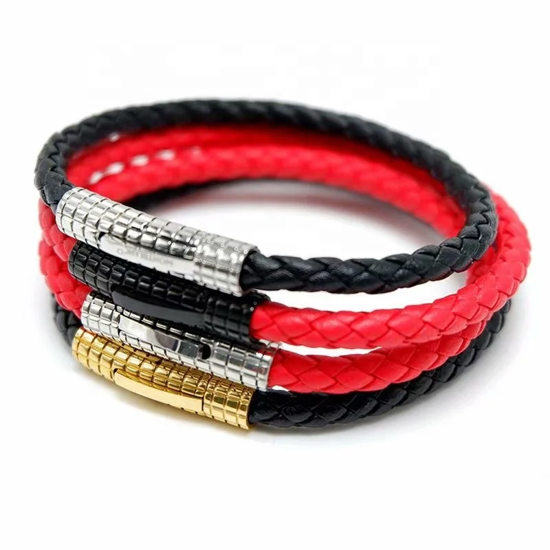 
Promotional Gifts Hand Bangle Jewelry Stainless Steel Mens Leather Bracelets 
