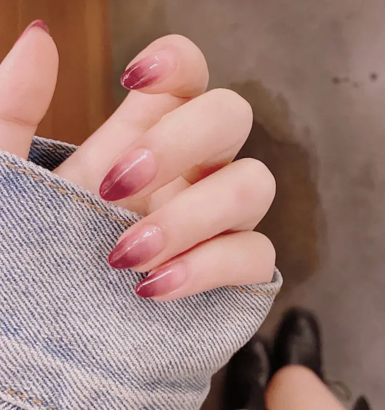 

Middle long round ombre fashion press on nails