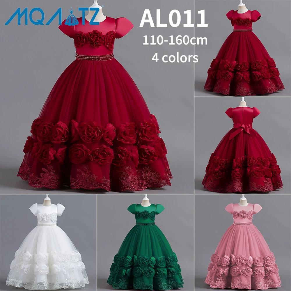 

MQATZ 2023 hot selling party short sleeve Dress flower Frock Design big Kids Appliqued Clothing 12 year girl AL011