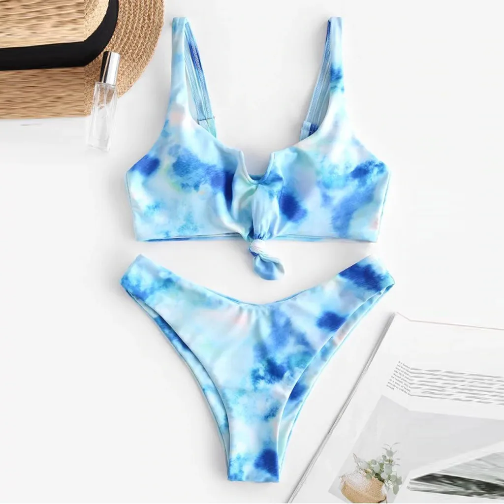 

2021 new sexy underwear women high quality tie dye gradient color lingerie customized swimwear set plus size bikini