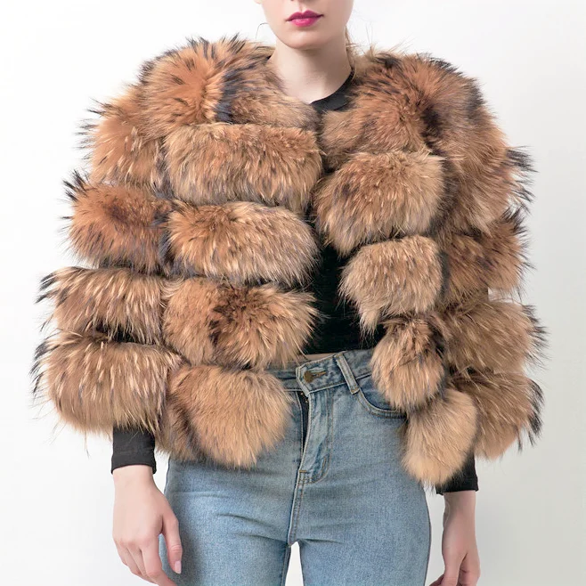 

QIUCHEN- QC19102 winter real fox fur natural puff jacket plus size more than 8XLwomens Raccoon fur coat, Customized color